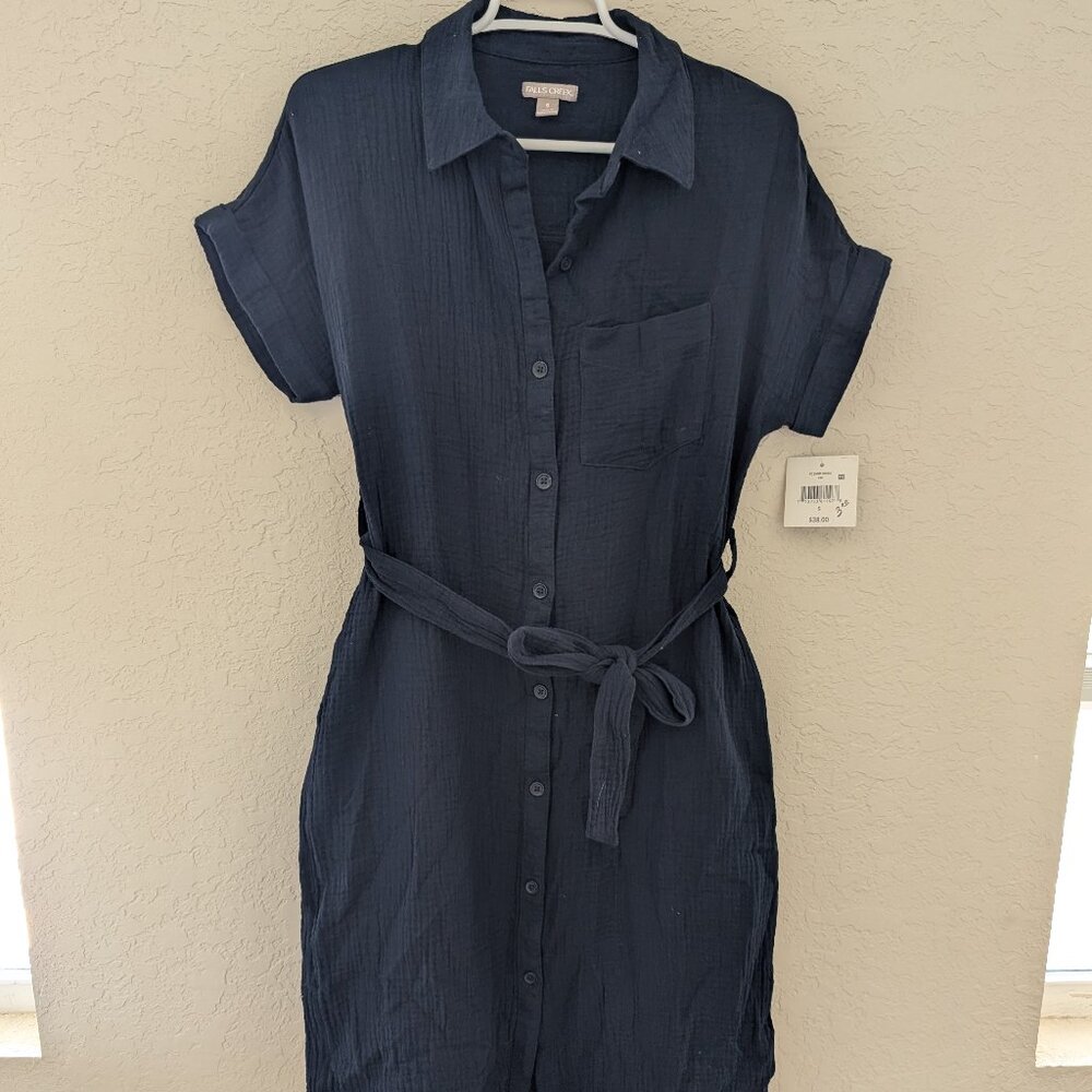 Falls Creek 100% Cotton Collared Short Sleeved Tie Belt Dress Size S NWT